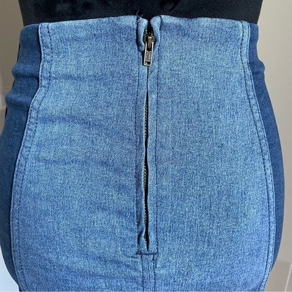 Free People Two Tone Multi Panel Stretch Denim Zip Back Mini Skirt EUC Size 0 - Picture 8 of 12